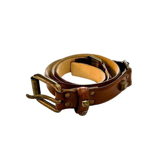 Worth Italian Leather Studded Belt Brown Buckle Accents Size L - Picture 1 of 5